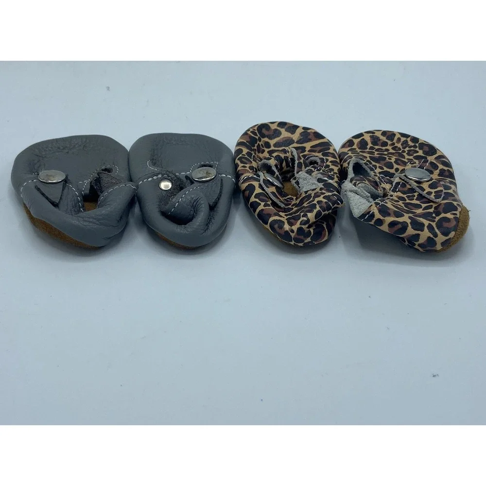 Lot Of 2 Mon Petit Shoes Size 2 Colors Cheetah and‎ Gray Handmade Leather